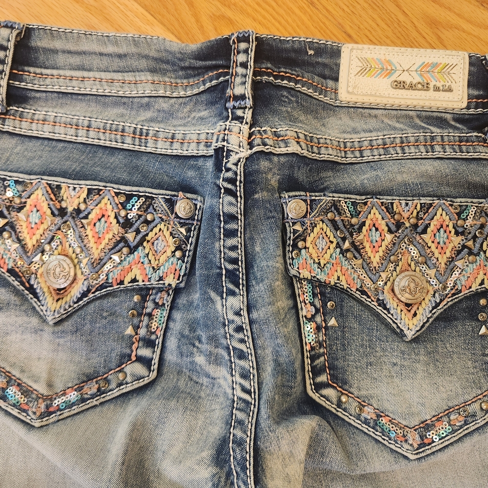 Grace in LA Women's Embellished Blue Jeans